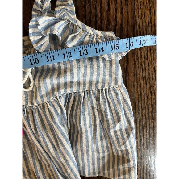 Zara TRF Collection Blue & White Pom Pom Boho V Neck Striped Cropped Top Sz. XS - Picture 4 of 5